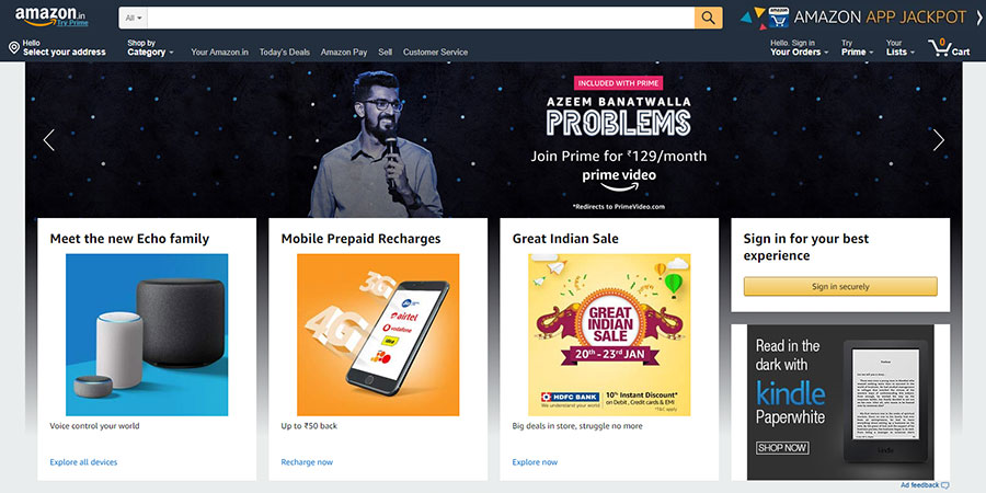 Amazon Indiaウェブサイト