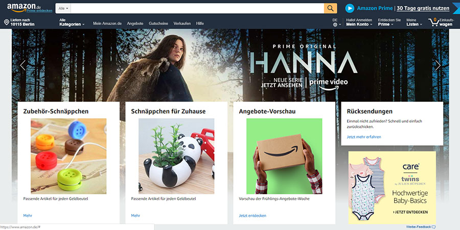 Amazonドイツのウェブサイト