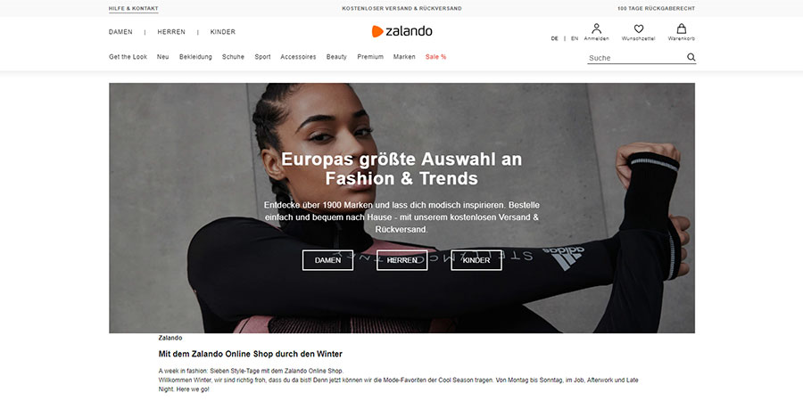 Sitio web de Zalando