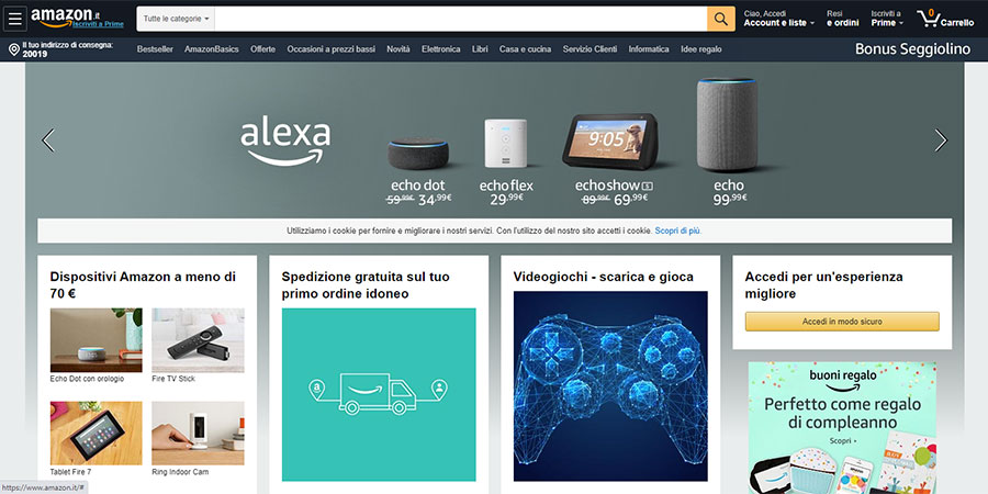 Sitio web de Amazon Italy