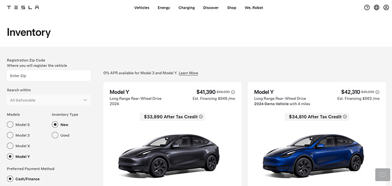 Tesla's online sales platform